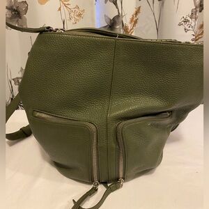 Allsaints Green Leather Medium Convertible Backpack